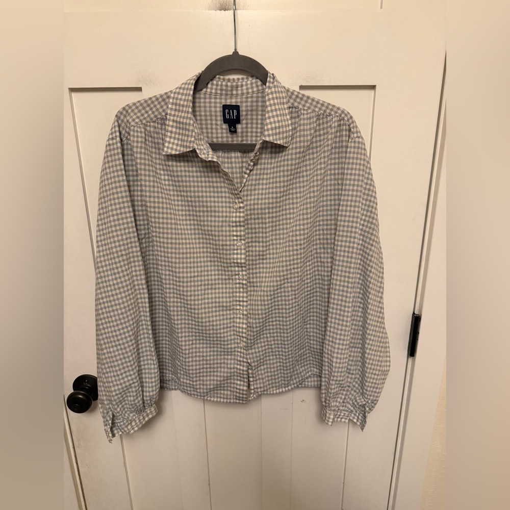 Gap 100% Cotton Long Sleeve Gingham Check Neural Button Down Shirt Small Preppy